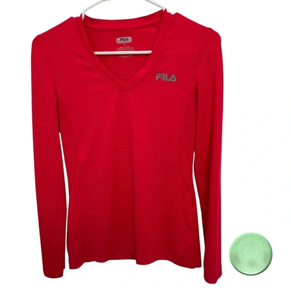FILA Sport Diva Pink Long Sleeve Athletic Shirt Girls Size XS V-Neckline - Picture 2 of 10